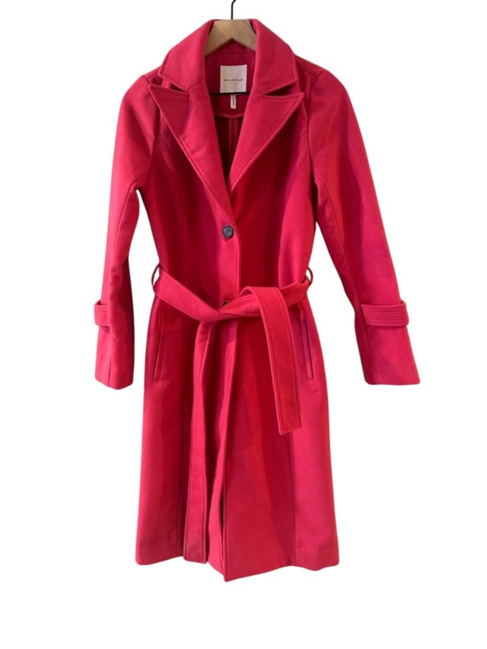 Avec Les Filles Hot Pink Long Wool-Blend Trench Wrap Coat - Size Small